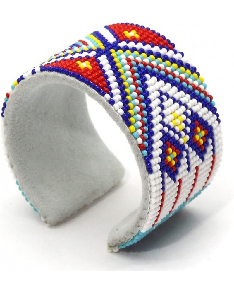 Southwestern Native Style Seed Beads Beaded Hard Cuff Bracelet White Red SW $11.00 Bracelets