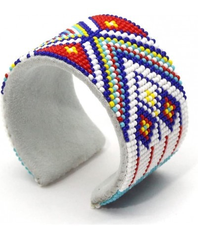 Southwestern Native Style Seed Beads Beaded Hard Cuff Bracelet White Red SW $11.00 Bracelets