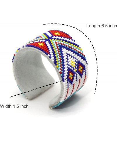 Southwestern Native Style Seed Beads Beaded Hard Cuff Bracelet White Red SW $11.00 Bracelets