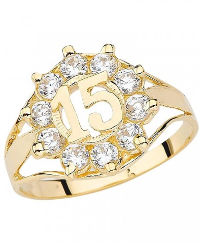 10k Yellow Gold Round Cubic Zirconia Openword Quinceanera "15" Fashion Ring - Size 5 $83.25 Rings