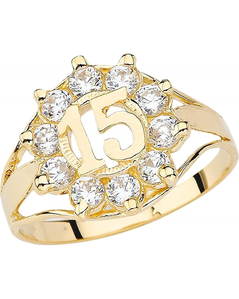 10k Yellow Gold Round Cubic Zirconia Openword Quinceanera "15" Fashion Ring - Size 5 $83.25 Rings