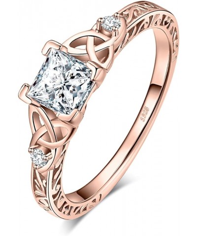 Vintage Celtic Knot Princess Cut 1.2ct Cubic Zirconia Solitaire Engagement Rings for Women 3-Rose Gold Plated $15.36 Rings