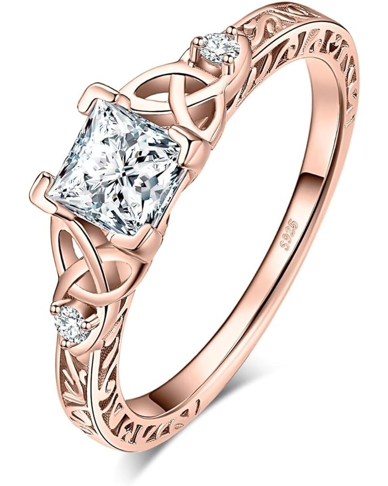 Vintage Celtic Knot Princess Cut 1.2ct Cubic Zirconia Solitaire Engagement Rings for Women 3-Rose Gold Plated $15.36 Rings