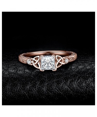 Vintage Celtic Knot Princess Cut 1.2ct Cubic Zirconia Solitaire Engagement Rings for Women 3-Rose Gold Plated $15.36 Rings