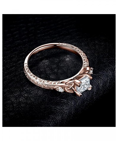 Vintage Celtic Knot Princess Cut 1.2ct Cubic Zirconia Solitaire Engagement Rings for Women 3-Rose Gold Plated $15.36 Rings