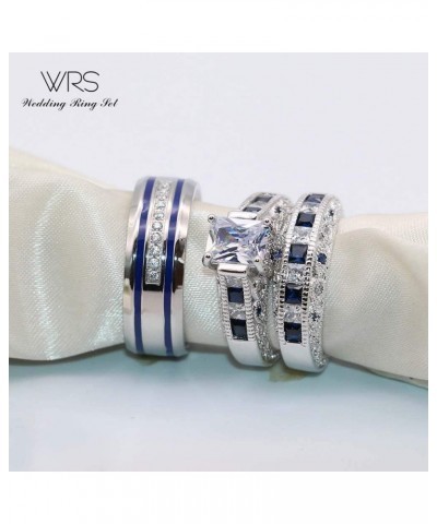 wedding ring set Two Rings His Hers Couples Matching Rings Women's 2pc White Gold Filled CZ Wedding Engagement Ring Bridal Se...