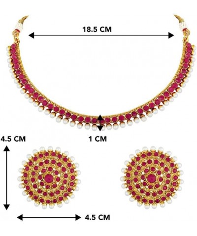 Bollywood Fashion Faux Stone Wedding Necklace Big Earrings Indian Fashion Jewelry Set For Women Rani Pink $12.71 Jewelry Sets