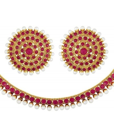 Bollywood Fashion Faux Stone Wedding Necklace Big Earrings Indian Fashion Jewelry Set For Women Rani Pink $12.71 Jewelry Sets