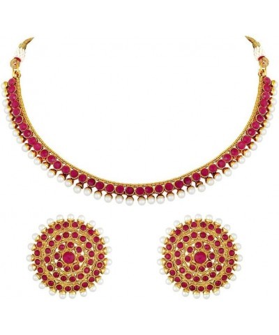 Bollywood Fashion Faux Stone Wedding Necklace Big Earrings Indian Fashion Jewelry Set For Women Rani Pink $12.71 Jewelry Sets