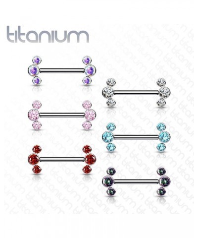 Dynamique Implant Grade Titanium Threadless Push In Nipple Barbell With 3 CZ Bezel Set Ends (Sold Per Pair Or Per Piece) Purp...