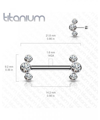 Dynamique Implant Grade Titanium Threadless Push In Nipple Barbell With 3 CZ Bezel Set Ends (Sold Per Pair Or Per Piece) Purp...