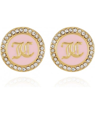 Goldtone and Pave Crystal Glass Stone Pink Circle Stud Earrings $9.78 Earrings