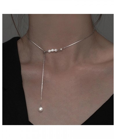 Pearl Pendant Y Necklace for Women Simple Pearl Charm Clavicle Necklace Choker Jewelry for Girls Silver $8.09 Necklaces