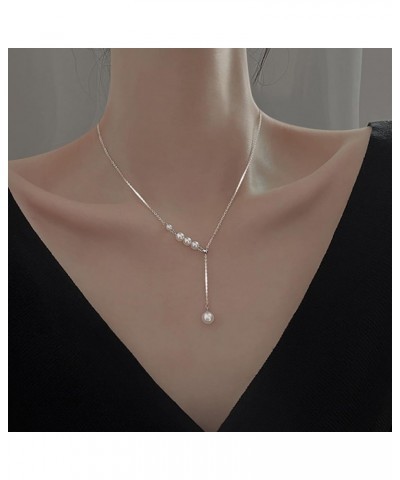 Pearl Pendant Y Necklace for Women Simple Pearl Charm Clavicle Necklace Choker Jewelry for Girls Silver $8.09 Necklaces