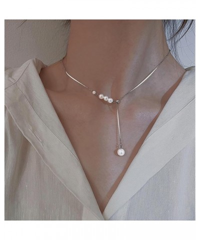 Pearl Pendant Y Necklace for Women Simple Pearl Charm Clavicle Necklace Choker Jewelry for Girls Silver $8.09 Necklaces