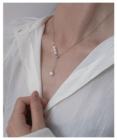 Pearl Pendant Y Necklace for Women Simple Pearl Charm Clavicle Necklace Choker Jewelry for Girls Silver $8.09 Necklaces