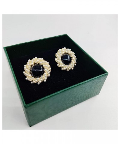 Stud Earrings for Women Black Round Pearl Earings Fashion Jewelry Black $10.95 Earrings