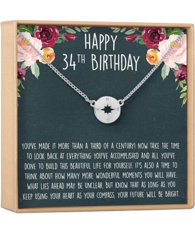 34th Birthday Necklace - Heartfelt Card & Jewelry Gift Set for Women Compass Silver $28.49 Necklaces