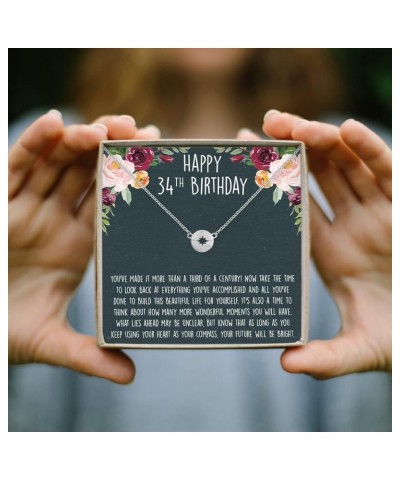 34th Birthday Necklace - Heartfelt Card & Jewelry Gift Set for Women Compass Silver $28.49 Necklaces