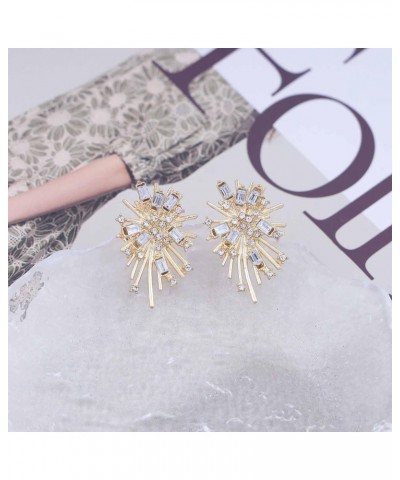 Bohemian Crystal Firework Earrings Gold Starburst Stud Earrings Vintage Rhinestone Flower Earrings Sparkly Cz Firework Star E...