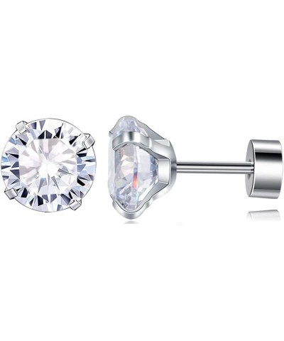 Titanium Geometry Screw Back Women Earrings Hypoallergenic for Sensitive Ears Clear CZ-White $9.17 Earrings