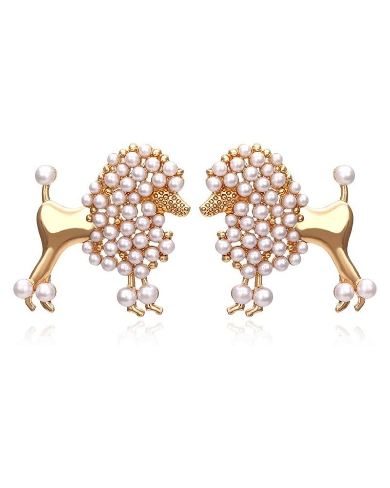 Golden Poodles Sheep Animal Stud Earrings Simulates Pearl Earring for Women Girls $8.84 Earrings