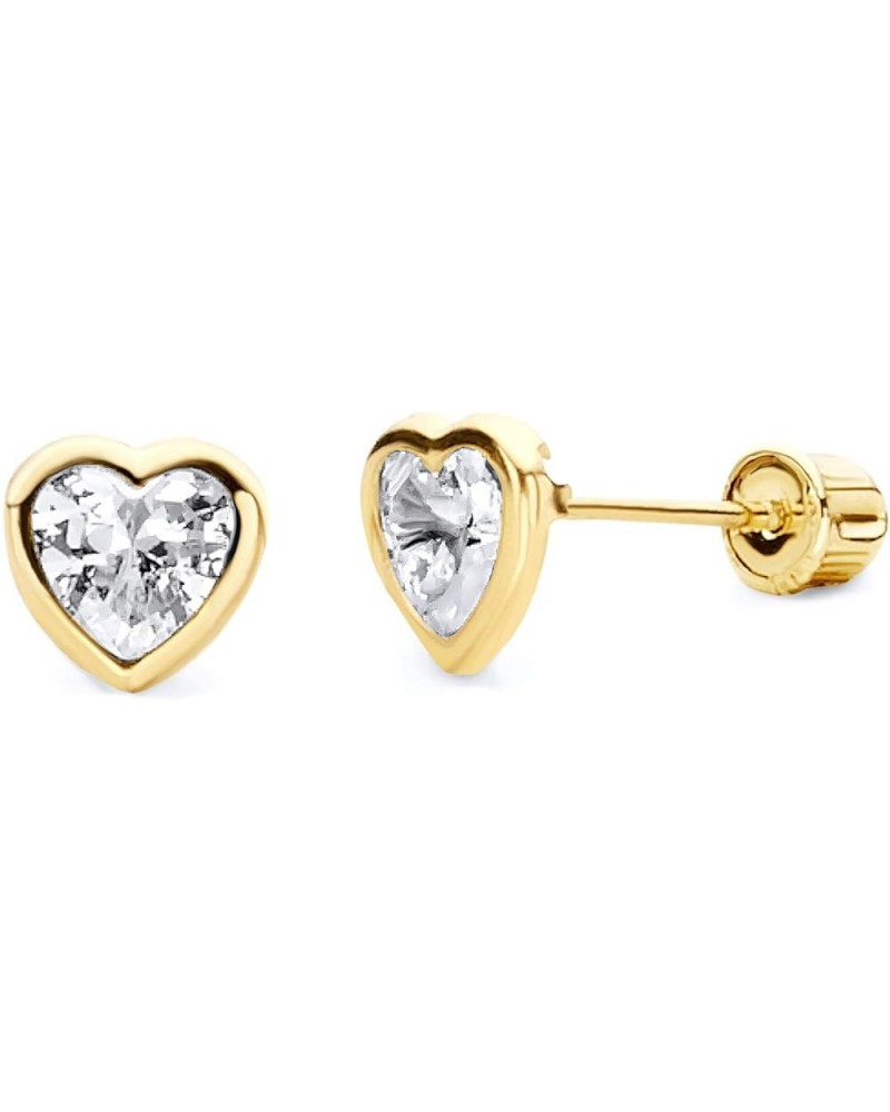 14k Yellow Gold 5mm Heart Bezel Stud Earrings with Screw Back - 2 Different Color Available White $21.00 Earrings