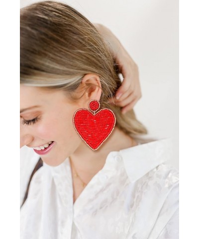 Valentine's Day Earrings Beaded Heart Drop Earrings Edged in gold beading Fashion Trendy Big Love Dangle Earrings for Women G...