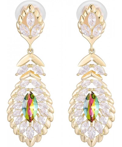 Clip On 10 * 5MM Crystal Dangle Non Pierced Earrings for Women Costume Jewelry Rainbow-14K Gold $14.72 Earrings