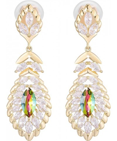 Clip On 10 * 5MM Crystal Dangle Non Pierced Earrings for Women Costume Jewelry Rainbow-14K Gold $14.72 Earrings