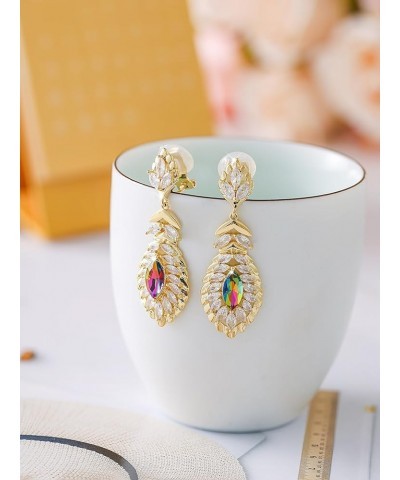 Clip On 10 * 5MM Crystal Dangle Non Pierced Earrings for Women Costume Jewelry Rainbow-14K Gold $14.72 Earrings