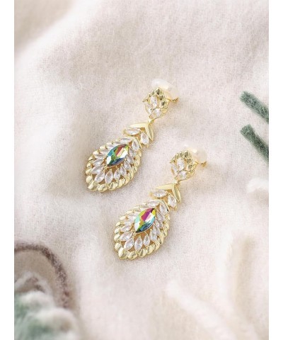 Clip On 10 * 5MM Crystal Dangle Non Pierced Earrings for Women Costume Jewelry Rainbow-14K Gold $14.72 Earrings