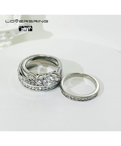 Couple Ring Bridal Set His Hers White Gold Plated CZ Stainless Steel Wedding Ring Band Set White women's size 6 & men's size ...