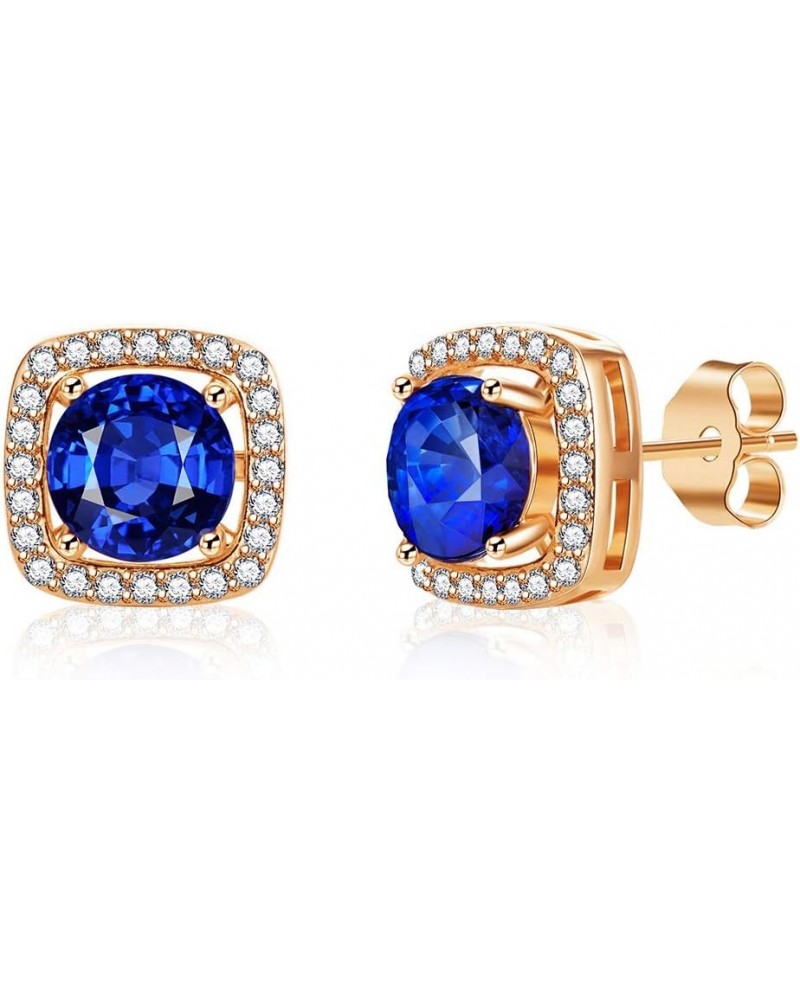 Austrian Crystal Cushion Cut Halo Stud Earrings for Women Fashion 925 Sterling Silver Hypoallergenic Jewelry Dark Blue $10.44...