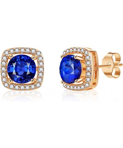 Austrian Crystal Cushion Cut Halo Stud Earrings for Women Fashion 925 Sterling Silver Hypoallergenic Jewelry Dark Blue $10.44...