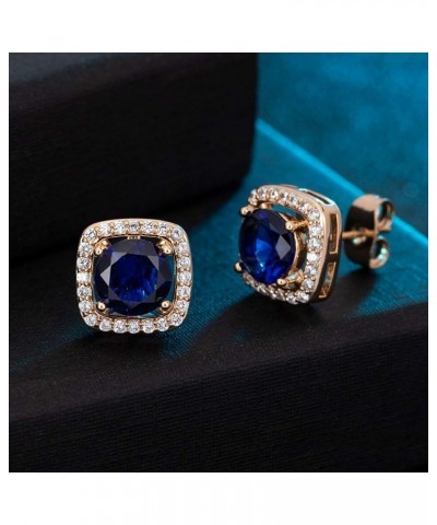 Austrian Crystal Cushion Cut Halo Stud Earrings for Women Fashion 925 Sterling Silver Hypoallergenic Jewelry Dark Blue $10.44...