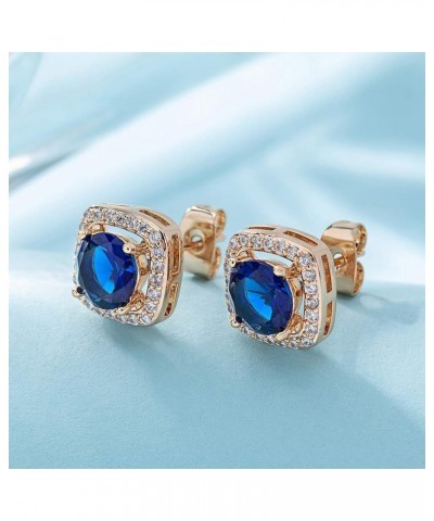 Austrian Crystal Cushion Cut Halo Stud Earrings for Women Fashion 925 Sterling Silver Hypoallergenic Jewelry Dark Blue $10.44...