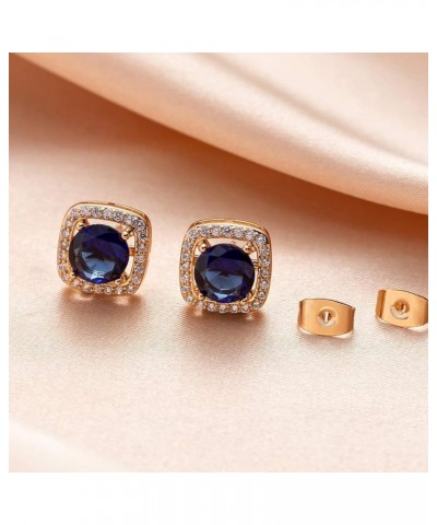 Austrian Crystal Cushion Cut Halo Stud Earrings for Women Fashion 925 Sterling Silver Hypoallergenic Jewelry Dark Blue $10.44...