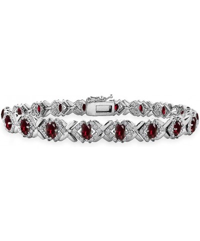 Sterling Silver Genuine or Synthetic Gemstone Oval X Design Polished Tennis Bracelet for Women Synthetic Ruby - Sterling Silv...