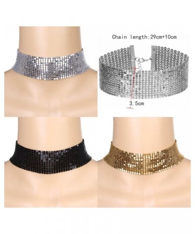 3 Pcs Women's Gold and Black Thick Rhinestone Metal Sequins Choker Necklace Set for Girls $7.27 Necklaces