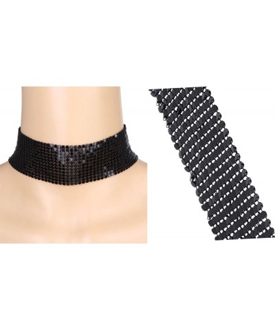 3 Pcs Women's Gold and Black Thick Rhinestone Metal Sequins Choker Necklace Set for Girls $7.27 Necklaces