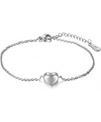 Stainless Steel Heart Charm Adjustable Size Chain Strand Bracelet Silver $7.01 Bracelets