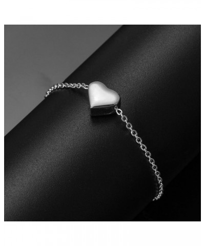 Stainless Steel Heart Charm Adjustable Size Chain Strand Bracelet Silver $7.01 Bracelets