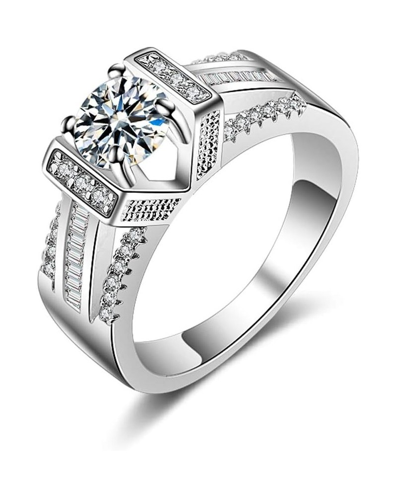 Retro Women Platinum Plated Geometrical Cubic Zirconia Wedding Engagement Band Ring $4.41 Rings