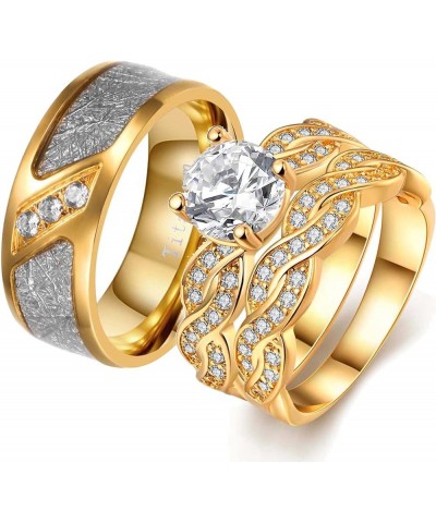 Couple Rings Matching Ring 1.5ct CZ Gold Plated Women Wedding Ring Sets for Him and Her His Her Ring Sets Gold women's size 1...