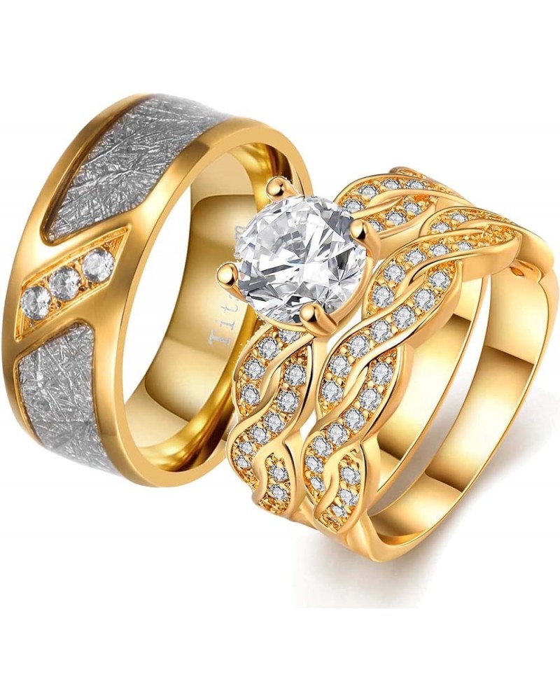 Couple Rings Matching Ring 1.5ct CZ Gold Plated Women Wedding Ring Sets for Him and Her His Her Ring Sets Gold women's size 1...