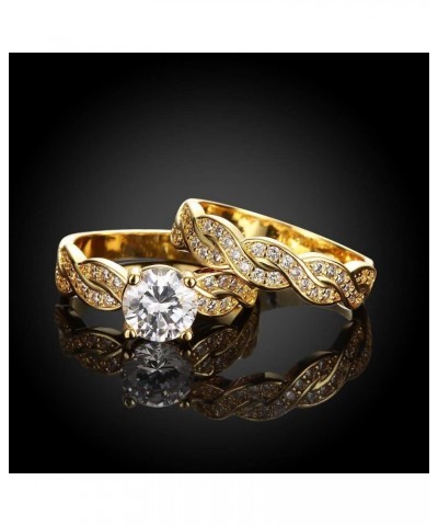 Couple Rings Matching Ring 1.5ct CZ Gold Plated Women Wedding Ring Sets for Him and Her His Her Ring Sets Gold women's size 1...