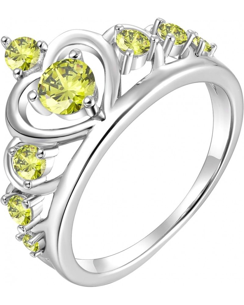 Crown Rings 925 Sterling Silver Heart Engagement Rings Queen Birthstones Anniversary Jewelry 08-peridot-Aug $31.24 Rings