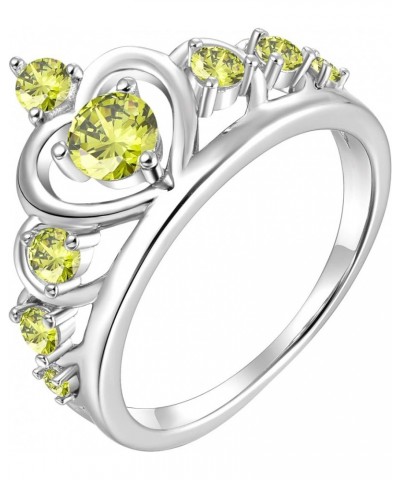 Crown Rings 925 Sterling Silver Heart Engagement Rings Queen Birthstones Anniversary Jewelry 08-peridot-Aug $31.24 Rings