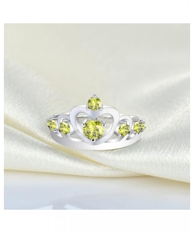 Crown Rings 925 Sterling Silver Heart Engagement Rings Queen Birthstones Anniversary Jewelry 08-peridot-Aug $31.24 Rings